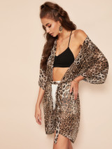 Open Front Leopard Print Kimono