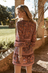 Boho Hippie Button Floral Print Mini Dress