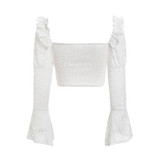 Vintage white sexy backless square collar criss ruffles crop top