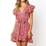 Summer Chiffon Boho Floral Print Ruffles A-Line Dress