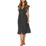 Polka dot dress office midi vintage dress