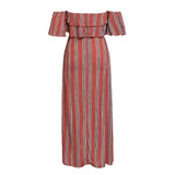 Sexy striped women long linen Off shoulder dress