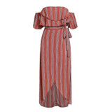 Sexy striped women long linen Off shoulder dress