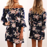 Chiffon Boho Floral Print Sexy Off Shoulder Dress