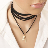 Cool black leather Leaf necklace