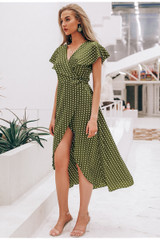 Vintage dots print satin dress