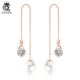 Water Drop Shape Crystal Stud Earrings with big Pearl