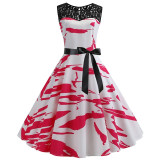 Blue Lace Patchwork Summer Dress Women 2019 Elegant Vintage Party Dress Casual Office Ladies Work Dress Plus Size