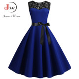 Blue Lace Patchwork Summer Dress Women 2019 Elegant Vintage Party Dress Casual Office Ladies Work Dress Plus Size