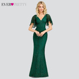 Sparkle Mermaid Evening Dresses Long Ever Pretty Sequined V-Neck Short Sleeve Elegant Formal Party Gowns Vestidos Largos Fiesta