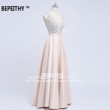 BEPEITHY V-Neck Beads Bodice Open Back A Line Long Evening Dress Party Elegant Vestido De Festa Fast Shipping Prom Gowns