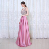 BEPEITHY V-Neck Beads Bodice Open Back A Line Long Evening Dress Party Elegant Vestido De Festa Fast Shipping Prom Gowns