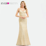 Plus Size Gold Sequined Evening Dresses Ever Pretty Mermaid V-Neck Elegant Women Formal Party Long Dresses Abendkleider 2020