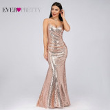 Plus Size Gold Sequined Evening Dresses Ever Pretty Mermaid V-Neck Elegant Women Formal Party Long Dresses Abendkleider 2020