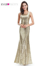 Plus Size Gold Sequined Evening Dresses Ever Pretty Mermaid V-Neck Elegant Women Formal Party Long Dresses Abendkleider 2020