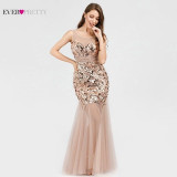 Plus Size Gold Sequined Evening Dresses Ever Pretty Mermaid V-Neck Elegant Women Formal Party Long Dresses Abendkleider 2020