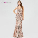 Plus Size Gold Sequined Evening Dresses Ever Pretty Mermaid V-Neck Elegant Women Formal Party Long Dresses Abendkleider 2020