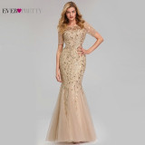 Plus Size Gold Sequined Evening Dresses Ever Pretty Mermaid V-Neck Elegant Women Formal Party Long Dresses Abendkleider 2020