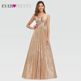 Plus Size Gold Sequined Evening Dresses Ever Pretty Mermaid V-Neck Elegant Women Formal Party Long Dresses Abendkleider 2020
