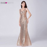 Plus Size Gold Sequined Evening Dresses Ever Pretty Mermaid V-Neck Elegant Women Formal Party Long Dresses Abendkleider 2020