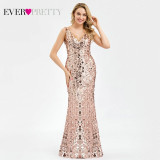 Plus Size Gold Sequined Evening Dresses Ever Pretty Mermaid V-Neck Elegant Women Formal Party Long Dresses Abendkleider 2020
