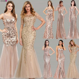 Plus Size Gold Sequined Evening Dresses Ever Pretty Mermaid V-Neck Elegant Women Formal Party Long Dresses Abendkleider 2020