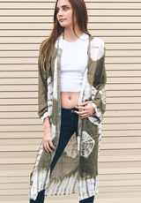 Sage Boho Tie Dye Long Sleeve Kimono