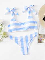 Striped Ruched Detail Bikini Set