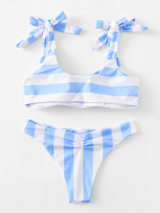 Striped Ruched Detail Bikini Set