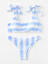 Striped Ruched Detail Bikini Set