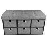 Collapsible 6 Drawer Storage Ottoman - Grey Linen 30x15x15