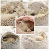 New Style Pet Dog Cat Bed Round Plush Cat Warm Bed House Soft Long Plush Bed For Small Dogs For Cats Nest 2 In 1 Cat Bed