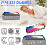 LED Electric Alarm Clock Digital Thermometer Clock HD Mirror Clock with Phone Wireless Charger and Date