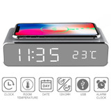 LED Electric Alarm Clock Digital Thermometer Clock HD Mirror Clock with Phone Wireless Charger and Date