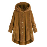 Coat Winter Casual Loose Solid Button Fleece Hooded For Women Coat Winter Casual Loose Solid Button Fleece Hooded For Women