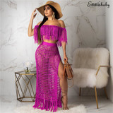 Women Beach Cover Up Mesh Sheer Bikini Cover Up Swimwear Ruffle Flare Pants High Waist Trousers See Through Tassel Beach Wear