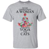 Never Underestimate A Woman Who Love Yoga And Cats Tshirt