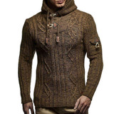 Cable Knit Button Pullover Hooded Sweater