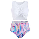 Feather Printed Twist Front Padded Tankini Swimsuit
