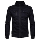 Epaulet Design Pockets Zip Up Cargo Jacket