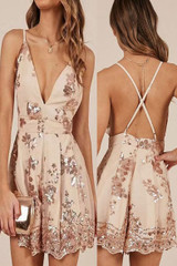 Spaghetti Straps Criss Cross Mini Party Dress with Sequins