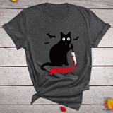 Black Cat What Tshirt Murderous Cat Knife Women Funny T Shirt Short Sleeve Halloween Tops Tees