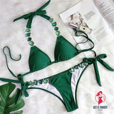 Gemstone Halter Bikini Set  Crystal Push Up Woman Swimsuit