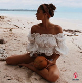 White Riffle Sexy Women Summer Crops Tops Blouse Off Shoulder Slash Neck Blouse Girl Lantern Sleeve Shirt Boho