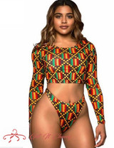 African Print Swimwear Thong Bikini Set