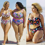 Plus Size Bikini Women Push Up Padded Hight Waist Bikini Set Swimwear Swimsuit Bathing Suit Beachwear Large Size Swimwear