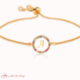 Colorful Rainbow Zircon 26 Letter Bracelet for Women adjustable initial Bracelet Femme Snake Chain Jewelry Christmas gifts