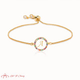 Colorful Rainbow Zircon 26 Letter Bracelet for Women adjustable initial Bracelet Femme Snake Chain Jewelry Christmas gifts