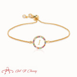 Colorful Rainbow Zircon 26 Letter Bracelet for Women adjustable initial Bracelet Femme Snake Chain Jewelry Christmas gifts