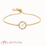 Colorful Rainbow Zircon 26 Letter Bracelet for Women adjustable initial Bracelet Femme Snake Chain Jewelry Christmas gifts